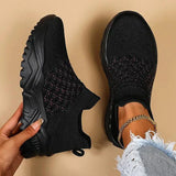 Slip-on-sneaker, gestrickt, atmungsaktiv, orthopädische schuhe, damen-sneaker – Schwarz