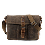 Kleine Canvas Messenger Tasche Aus Gewachstem Baumwoll-Canvas & Crazy Horse Leder - Unisex – Kaffee