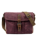 Kleine Canvas Messenger Tasche Aus Gewachstem Baumwoll-Canvas & Crazy Horse Leder - Unisex – Rot