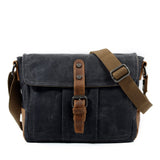 Kleine Canvas Messenger Tasche Aus Gewachstem Baumwoll-Canvas & Crazy Horse Leder - Unisex – Dunkelgrau