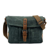Kleine Canvas Messenger Tasche Aus Gewachstem Baumwoll-Canvas & Crazy Horse Leder - Unisex – Smaragd