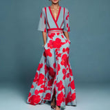 Adèle – Fließendes Minikleid mit modernem Schößchen – Blau / Rot