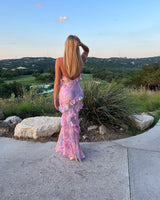 Elegantes ärmelloses Maxikleid – fließend, Sommerhochzeits-Kleid – Rosa