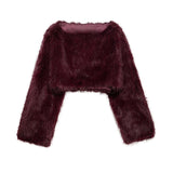 Cropped Kunstfell Pullover mit weiten Ärmeln für Damen – Kastanienbraun