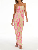 Theresia | Blumendruck Bandeau Maxikleid - stilvoll & feminin – Rosa