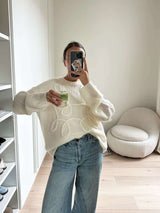 Damen Strickpullover – Oversize Pullover mit Strickmuster für stilvolle Outfits – Weiß
