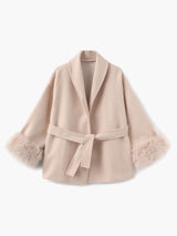 Damen Mantel mit Kunstfellbesatz – Eleganter Winter Kurzmantel – Beige