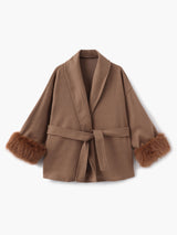 Damen Mantel mit Kunstfellbesatz – Eleganter Winter Kurzmantel – Braun