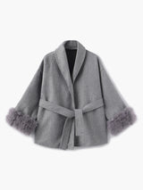 Damen Mantel mit Kunstfellbesatz – Eleganter Winter Kurzmantel – Grau