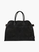 Große Damen Shopper Tasche – Strukturierte Schultertasche Wildleder/Leder – Wildleder Schwarz