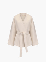 Damen Kimono-Jacke – Eleganter Cardigan mit Bindegürtel – Creme