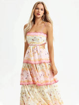 Odetta | Romantisches Blumen Maxikleid mit Zurück Spitzen-Details – Rosa