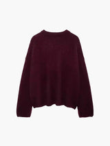 Damen Pullover Bordeaux – Warmer Strickpullover mit Rundhals – Bordeaux