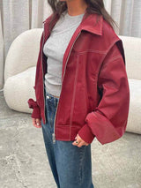 Damen Oversize Jacke – Modische Übergangsjacke im lässigen Streetstyle – Burgundisch