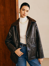 Sofia | Elegante Leder Wendejacke für Damen mit Teddy-Futter – Dunkelbraun