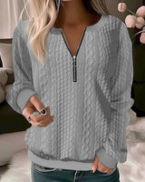Lyra – lässiger strickpullover mit halbem reibverschluss – Gray