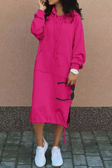 Damen Lange Kapuzenpullover Kleid | Langarm – Dunkel Rosa