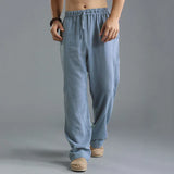 Sommerhose – Herren-Leinenhose mit geradem Bein, lockerer Passform und Kordelzug in der Taille – Blau