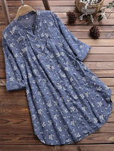 Sophia | Elegante Sommerbluse mit V Ausschnitt und Blumenmuster – Blau