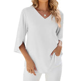 Sophie | Stilvolle Sommerbluse mit V Ausschnitt – Weiß