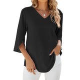 Sophie | Stilvolle Sommerbluse mit V Ausschnitt – Schwarz