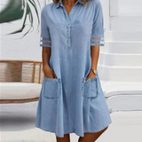 Addison | Leichtes Denim-Taschenhemdkleid – Blau