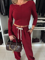 Sport Set Damen Atmungsaktiv Zweiteiler Set für Fitness und Freizeit – Weinrot