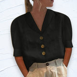 Stephanie | Bluse mit traditionellem Kragen und Knopfleiste – Schwarz
