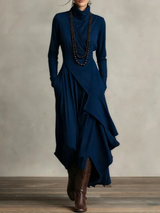 Rylise - drapiertes Maxikleid mit weicher Haptik – Marineblau