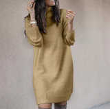 Nadine | Stilvolles Rollkragen Pulloverkleid – Khaki