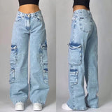Damen Jeans – Baumwolle – Baggy Streetwear Stil – Weite Passform – Hellblau