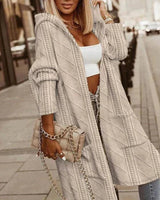 Langärmlige Damen-Strickjacke - Bequemer Hoodie-Stil – Beige