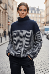 Strickpullover Mit Stehkragen - Felina – Marineblau