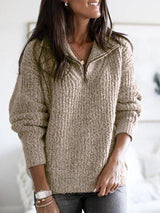Strukturierter Strickpullover mit Stehkragen – Khaki