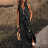 Lorna – Stilvolles ärmelloses Maxikleid – Schwarz