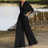 Eowyn – Eleganter Jumpsuit mit weitem Bein – Schwarz