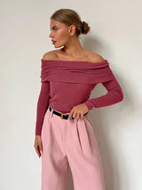 Off-Shoulder Langarmpullover für Damen - Vaeronael – Rosa