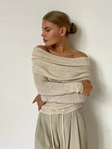 Off-Shoulder Langarmpullover für Damen - Vaeronael – Beige