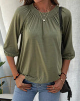 Caro™ - Schicke Bluse mit Bischofsärmeln – Armeegrün