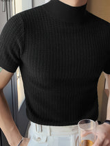 Herren T-Shirt - Slim Fit mit kurzen Ärmeln und Stehkragen | Elegant – Schwarz