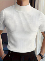 Herren T-Shirt - Slim Fit mit kurzen Ärmeln und Stehkragen | Elegant – Weiß
