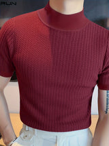 Herren T-Shirt - Slim Fit mit kurzen Ärmeln und Stehkragen | Elegant – Rot