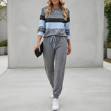 Fabiola - Gestreiftes Soft-Touch-Loungewear-Set – Blau