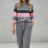 Fabiola - Gestreiftes Soft-Touch-Loungewear-Set – Rosa