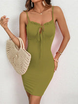 Damen Mini Kleid Rippstoff Ärmellos Bodycon Sommer – Grün