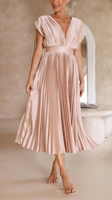 Maria – Elegantes Damen Plisseekleid – Champagne