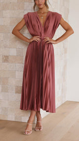 Maria – Elegantes Damen Plisseekleid – Dark Pink