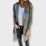 Fara – Strick-Cardigan mit Kapuze & Knopfleiste – Grün Khaki