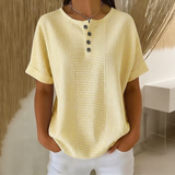 Euddora™ Bluse Mit Feinen Streifen und Knopfleiste – Gelb