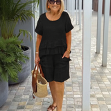 Sorella™ Set Mit Volant-Oberteil Und Shorts Mit Taschen – Schwarz
